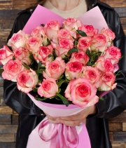 Изображение товара Букет троянд 25 шт. біло-рожева місцева